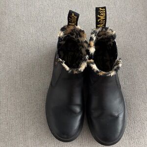 Dr. Martens Black Leather Boots with Leopard Print Lining